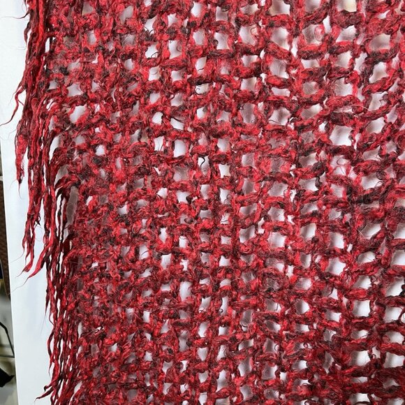 Vintage Handmade Red Open-Weave Fringe Throw Retro Accent Blanket MCM Boho - Picture 5 of 6